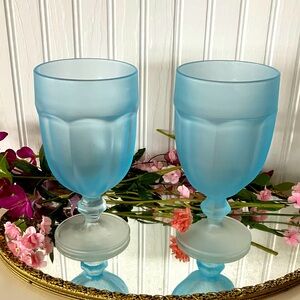 Libbey Duratuff Blue Frosted 10 Ounce Goblets, Pair